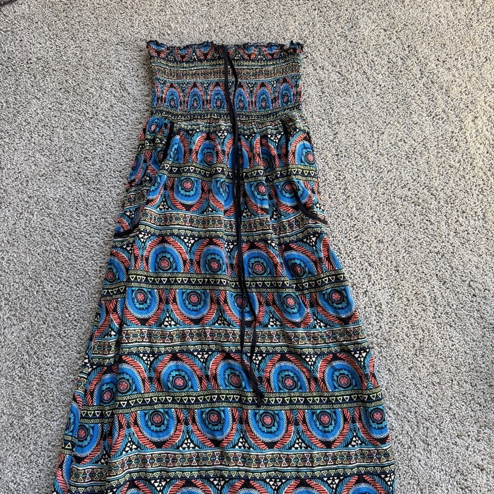 Band Of Gypsies Patterned Colorful Strapless Maxi Dress Size Small